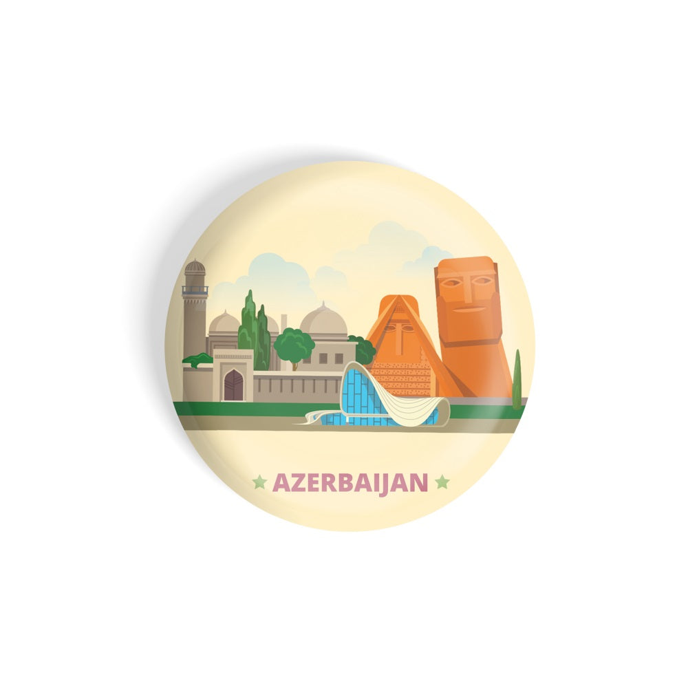 dhcrafts Round Fridge Magnet yellow Color Azerbaijan Glossy Finish Design Pack of 1 (58 mm)